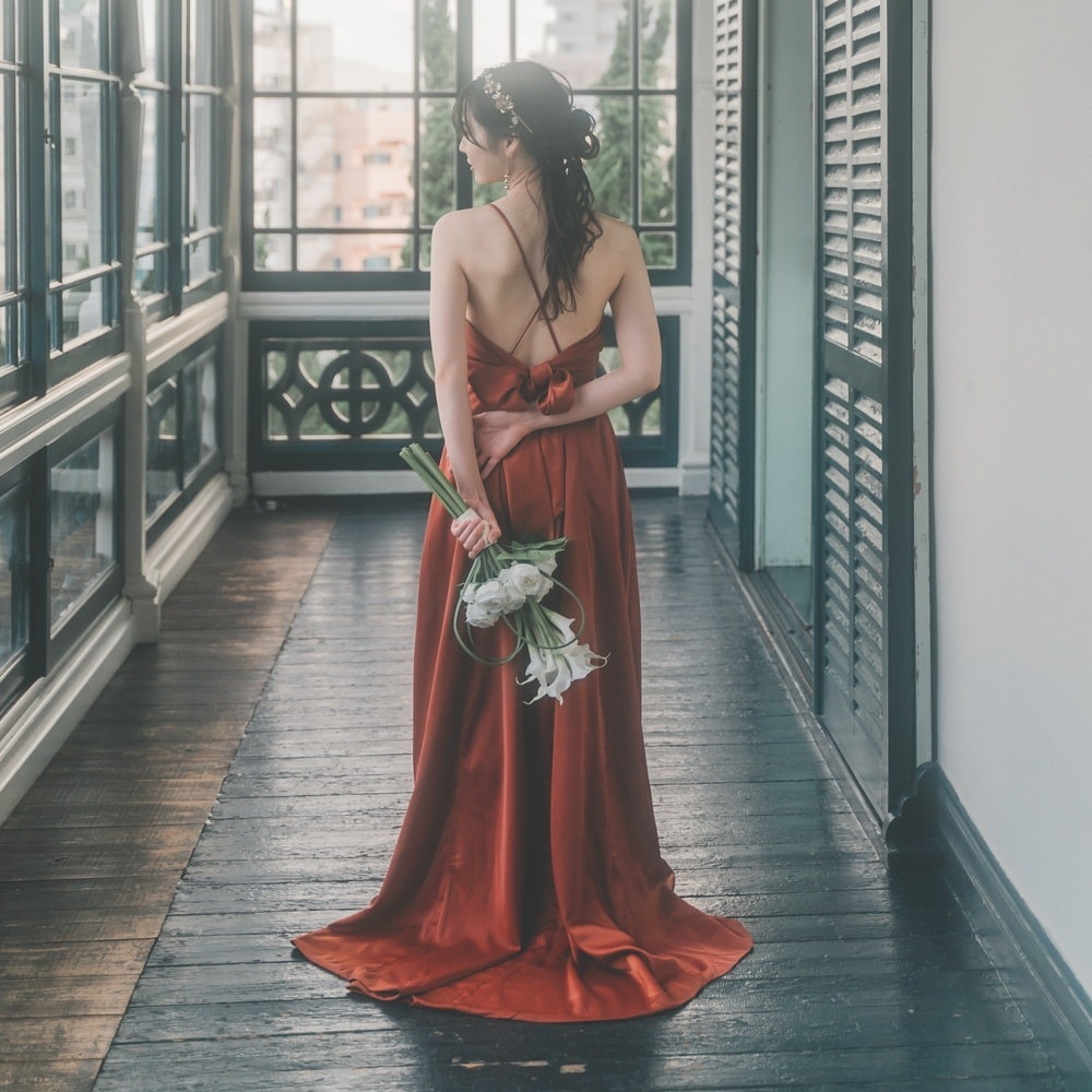 ウェディングドレス テラコッタ カラードレス 前撮り ドレス(M-002)