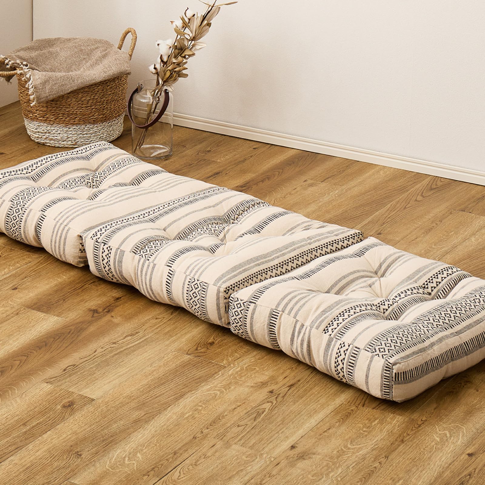 萩原 3つ折り ごろ寝クッション テラ ブラック 約50×150cm ごろ寝マット 長座布団 厚め 綿100％