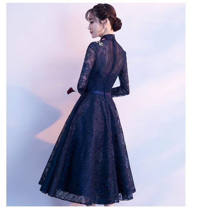 ハイエンド 刺繍 袖あり ミモレ丈ドレス お呼ばれドレス パーティードレス 披露宴 二次会 演奏会