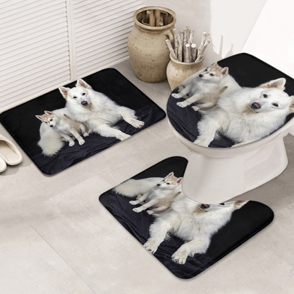 3ピースバスラグセット かわいい-甘い-犬-動物-puppy お手入れが簡単 ノンスリップ 耐久性