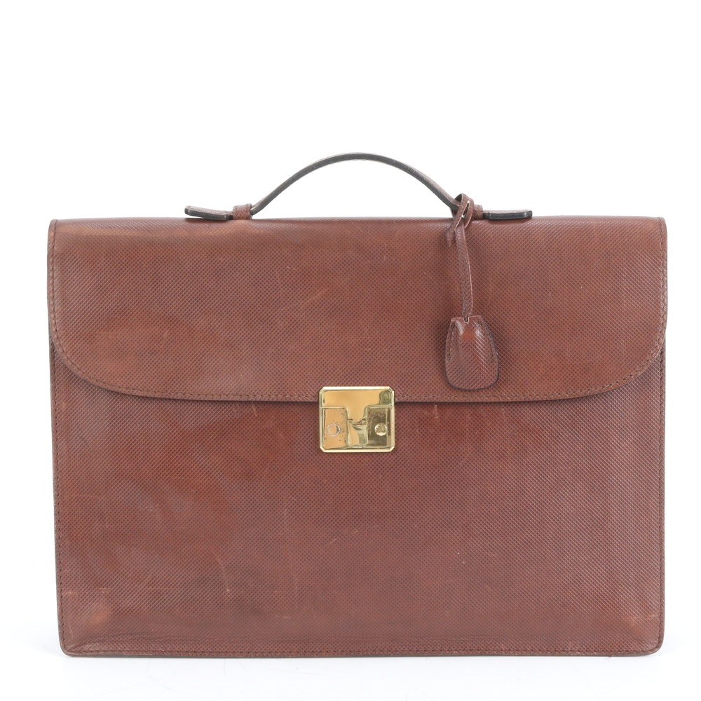 美品 レザー ビジネス バッグ 書類鞄 ブリーフケース トート 通勤 ブラウン 茶色 A4 メンズ EEE DA21-5 中古