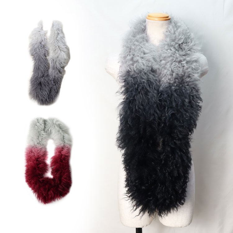 ラム ファー Wフェイス グラデーション マフラー スヌード スエード ロング レディース ギフト プレゼント