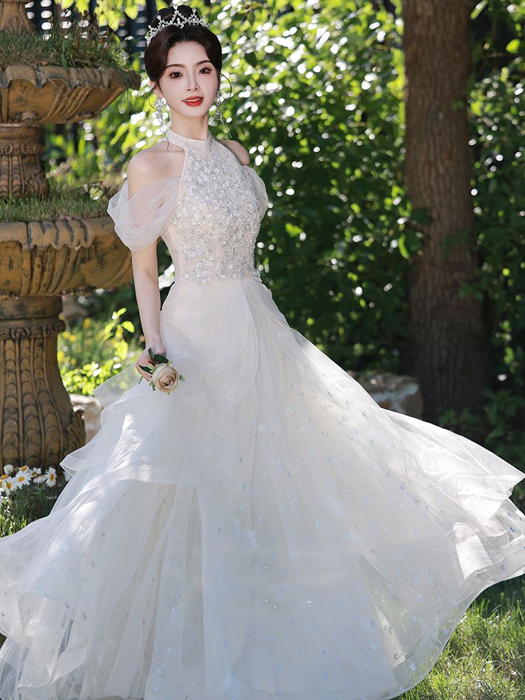 パーティードレス ウェディングドレス 新作 白 高級感 ロングワンピース 結婚式 花嫁 成人式 お呼ばれ ウェディング 演奏会 二次会 前撮り ワンピース ロングドレス