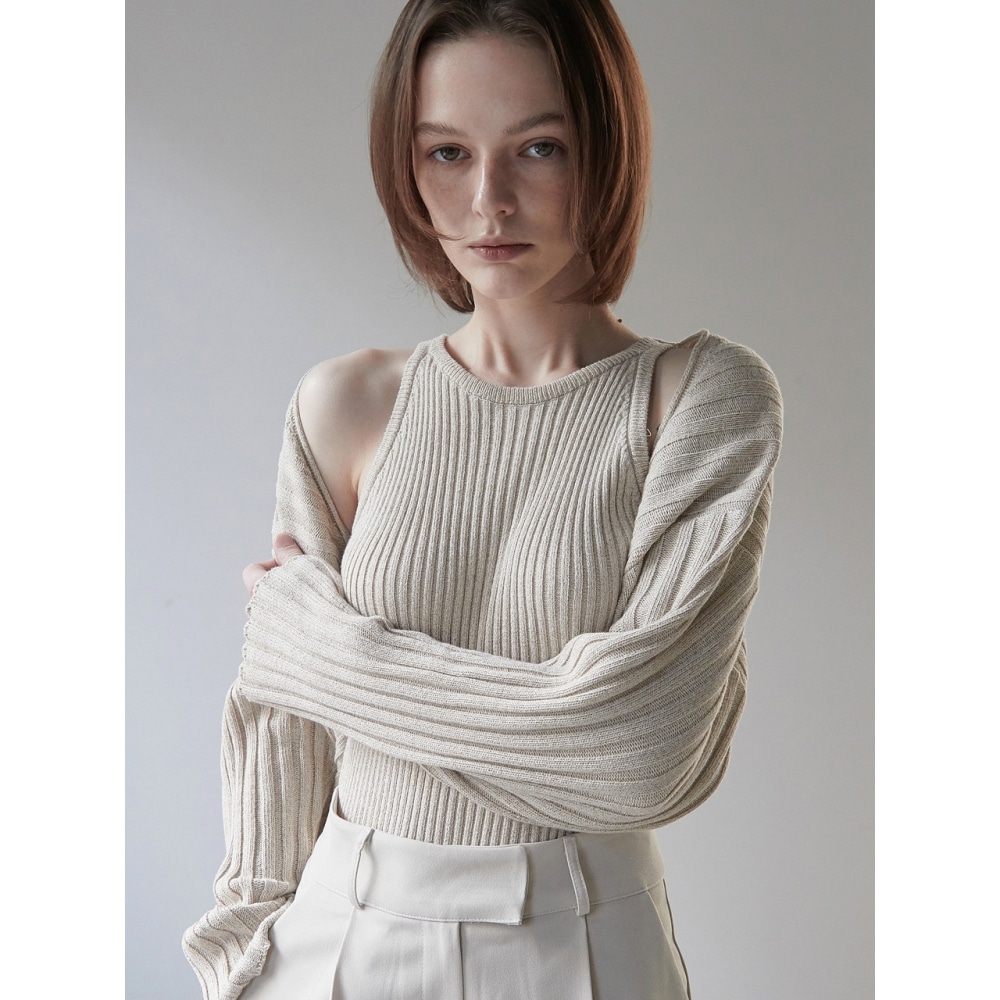 ouie OU804 (SET) コンビコットンボレロ+ノースリーブニット(2colors)