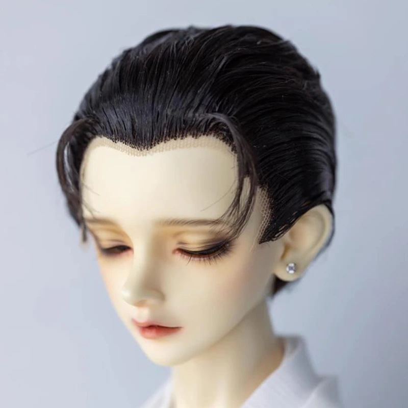 BJD 1/3 ドールウィッグ 手入れ ショート 黒 銀 金 オールバック ミルク糸 SD/小顔SDサイズ球体関節人形用ウィッグ