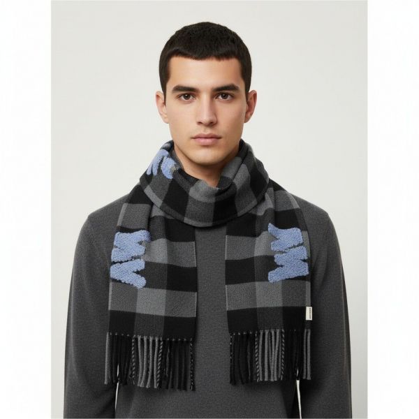 Check Woven Scarf Black