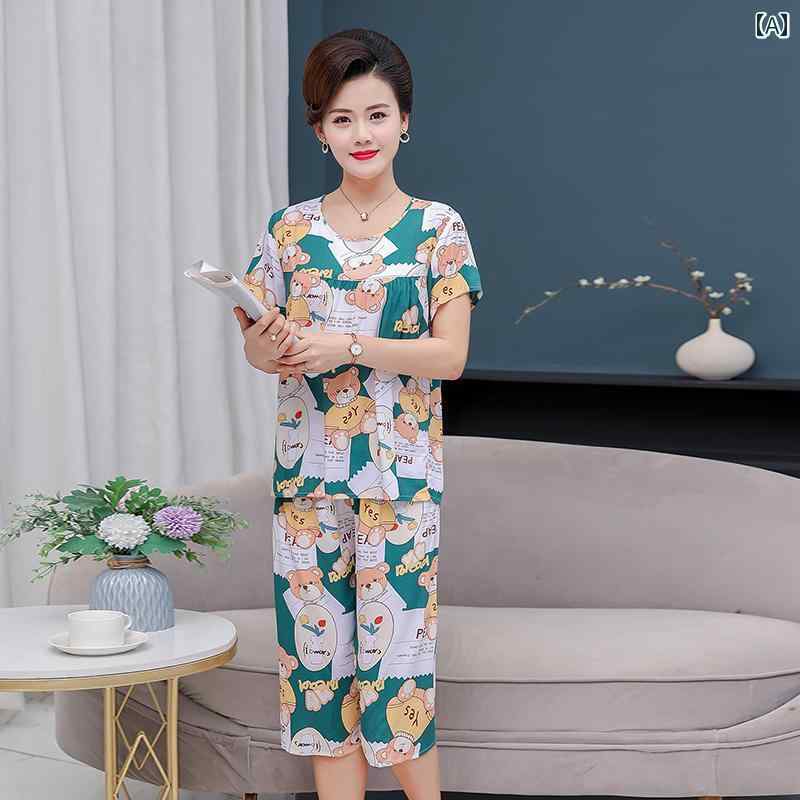 ルームウェア 部屋着 レディース 半袖 婦人 ミセス ママ 中高年 高齢者 パジャマ 夏 コットン シルク スーツ ショーツ 大きいサイズ ファッション ホーム 2点 セット