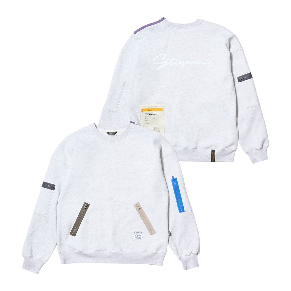 ZIPPER OVERSIZED CREWNECK WHITE MELANGE