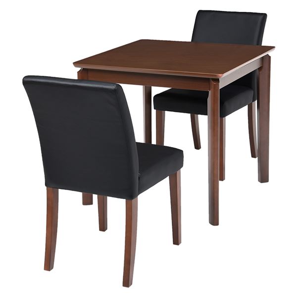 ダイニング 3点セット テーブル1 チェア2 PVCブラック テーブル幅75cm 木製フレーム 組立品 リビング