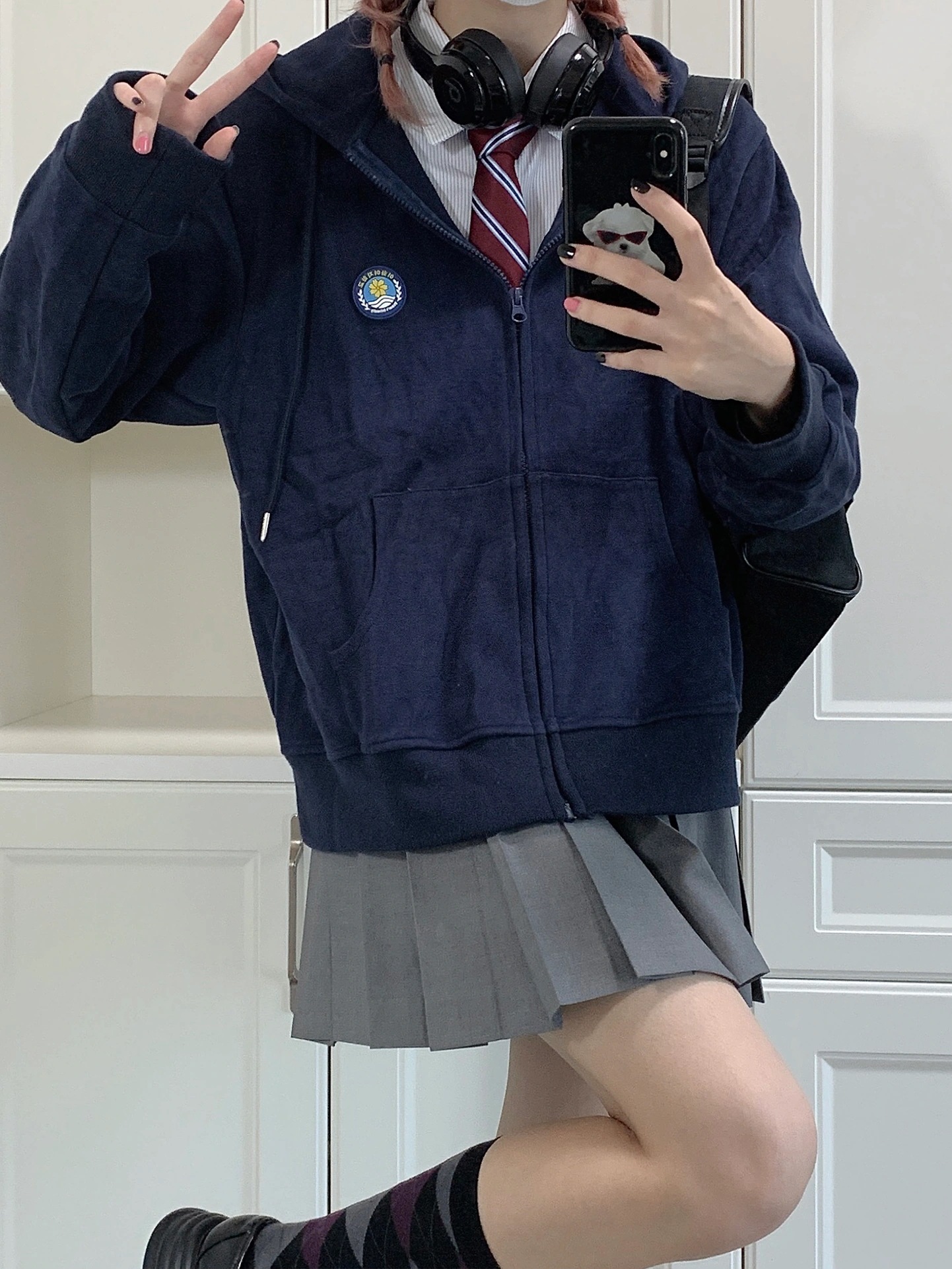 [梨花大学女子高等学校] フード付きセータージャケット レディース 秋 カジュアルで多用途なカーディガン