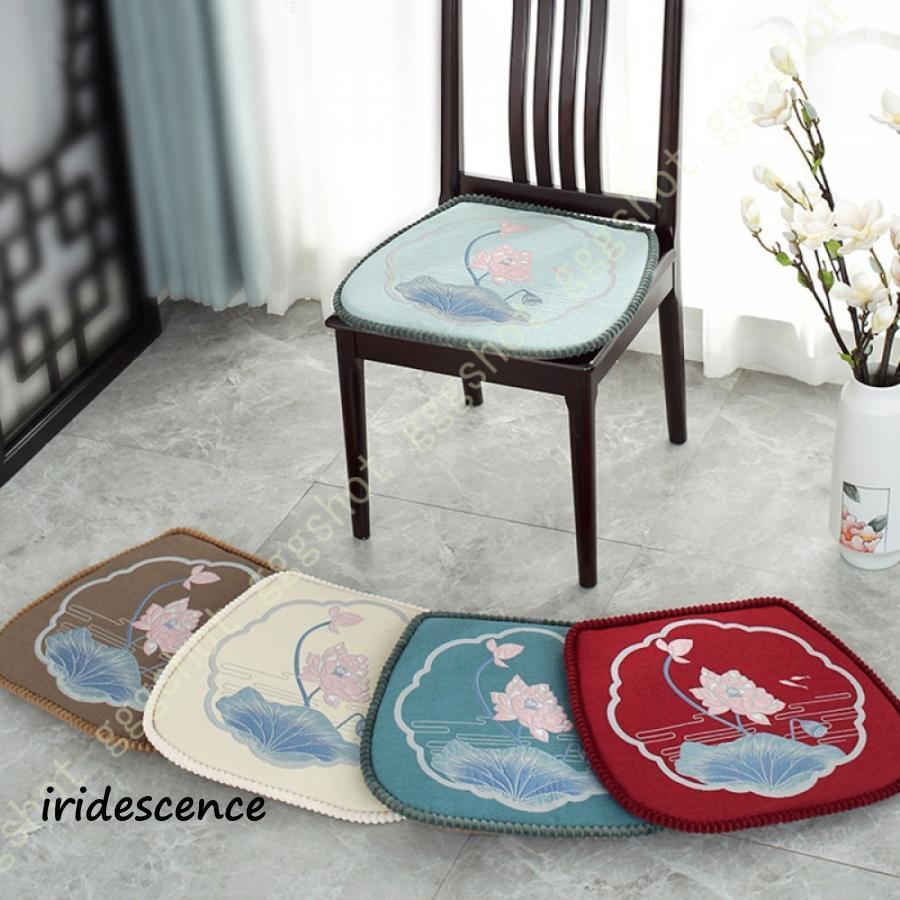 洗える 椅子 クッション シートクッション 座布団 チェア用 ひも付き オリエンタル柄 食卓椅子用クッション ダイニング 北欧 2枚4枚セット 低反発