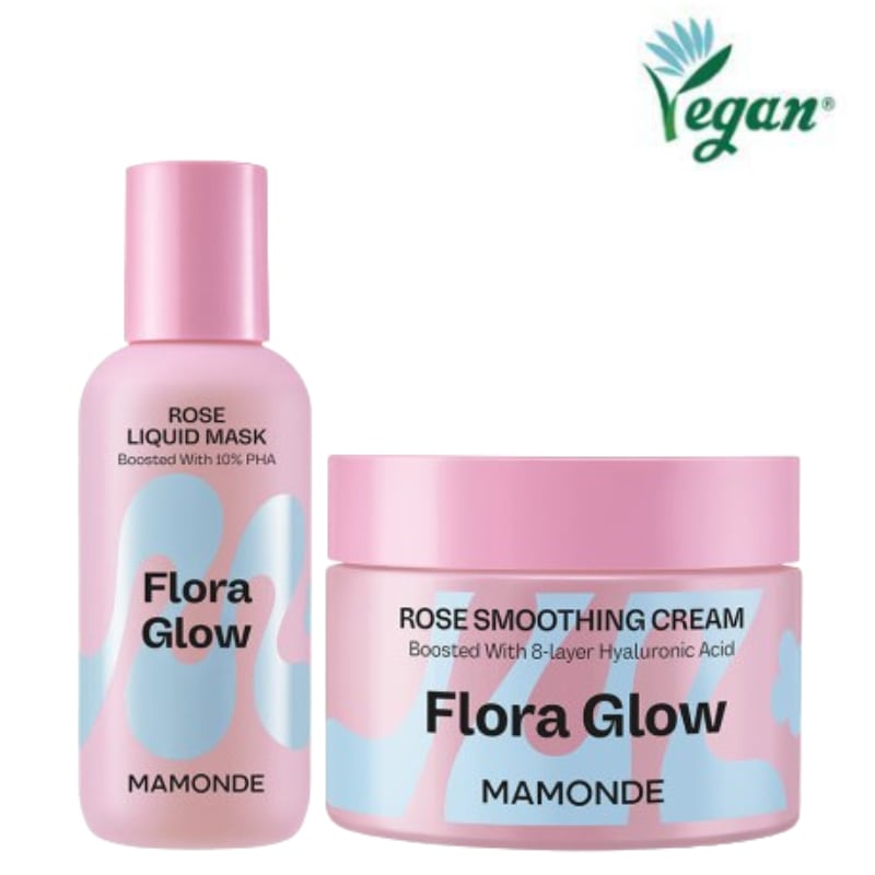 フローラ グロー ローズ リキッド マスク 80ml + ローズ スムージング クリーム 50ml 2種