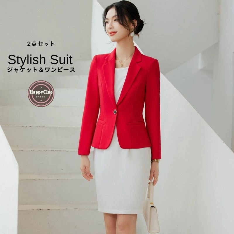 スーツ 春夏 ワンピーススーツ エレガント 優雅 スーツセット レディース カジュアル スーツ フォマール ビジネス OL オフィス 通勤 事務服 おしゃれ 二次会 結婚式 30代40代50代 ママ