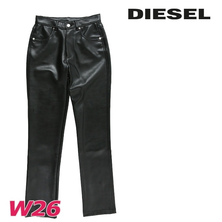 フェイクレザーパンツ レディース P-ARCY-A ワンポイントメタルDロゴ ストレッチ die-l-p-f8-327