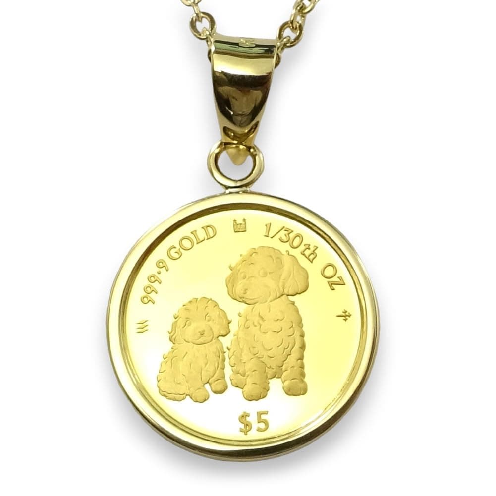 純金999.9プードル 親子 コイン 金貨 ペンダントトップ 1/30オンス$5 COOKISLAND CHARLES2024年限定品ケース保証書付き
