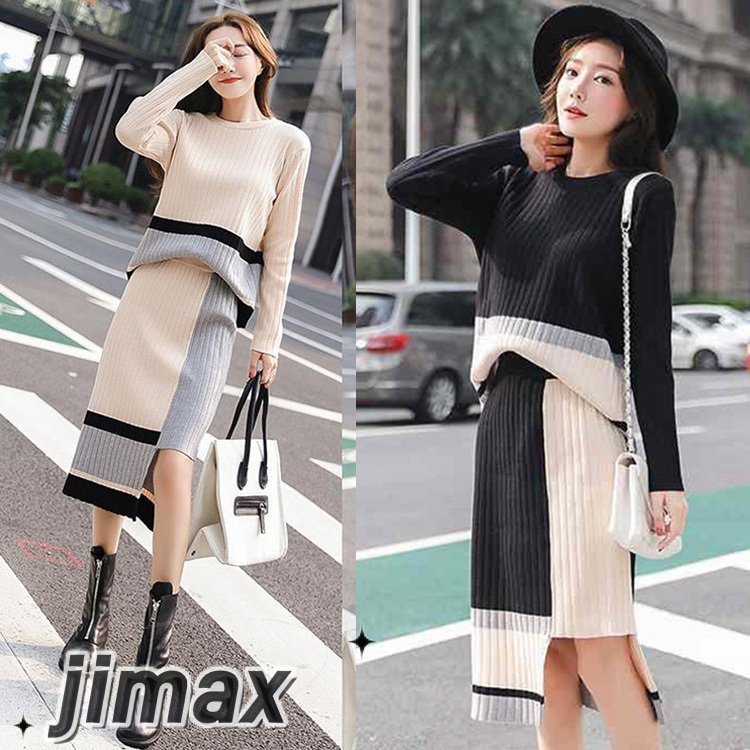 セットアップ レディース 秋 冬 セットアップ レディース 40代 秋冬 長袖 ニット 2点セット ボーダー柄 タイトスカート 上下セット オシャレ 着痩せ 上品 通勤 30代 50代 ホワイトデー