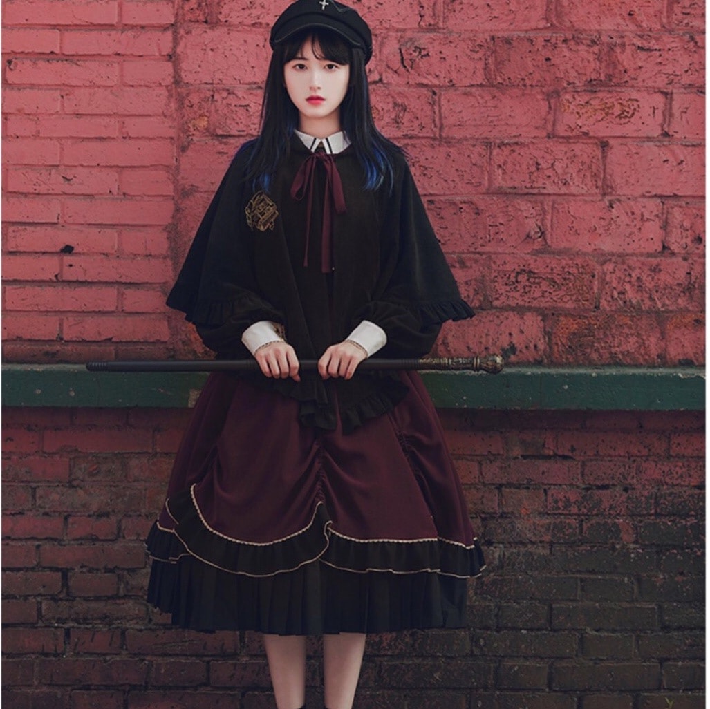 送料無料新作高質オリジナルロリータワンピースとポンチョセットアップコスプレ 二次元かわいい新作公主 かわいい ロリ学園祭 A39