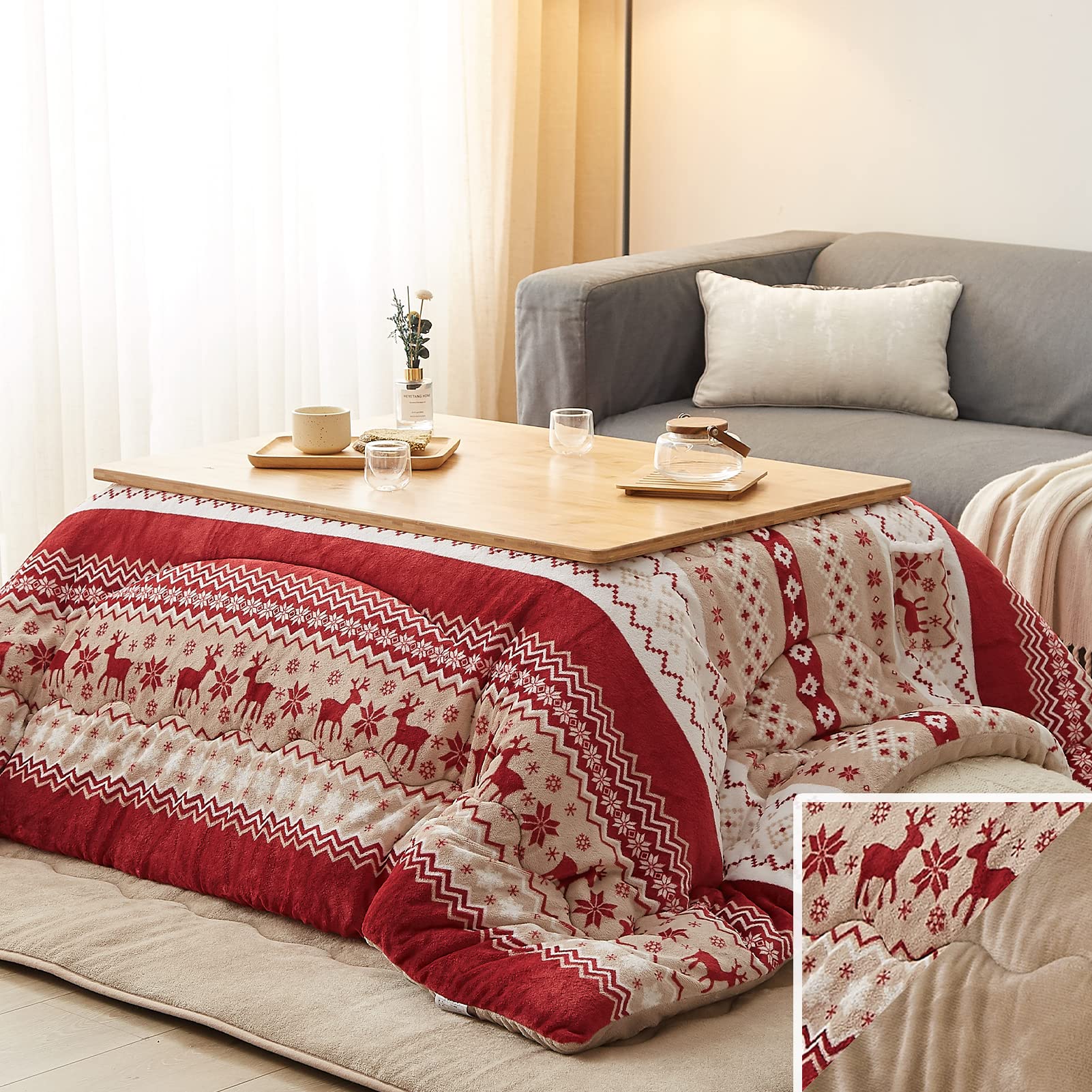 VK Living こたつ布団 長方形 単品185×235cm 中綿1.8kg 【SUPER HOT】 発熱綿使用+LockHeat速暖発熱繊維 撥水加工 ポケット付き フィットキルト こたつ掛け布団