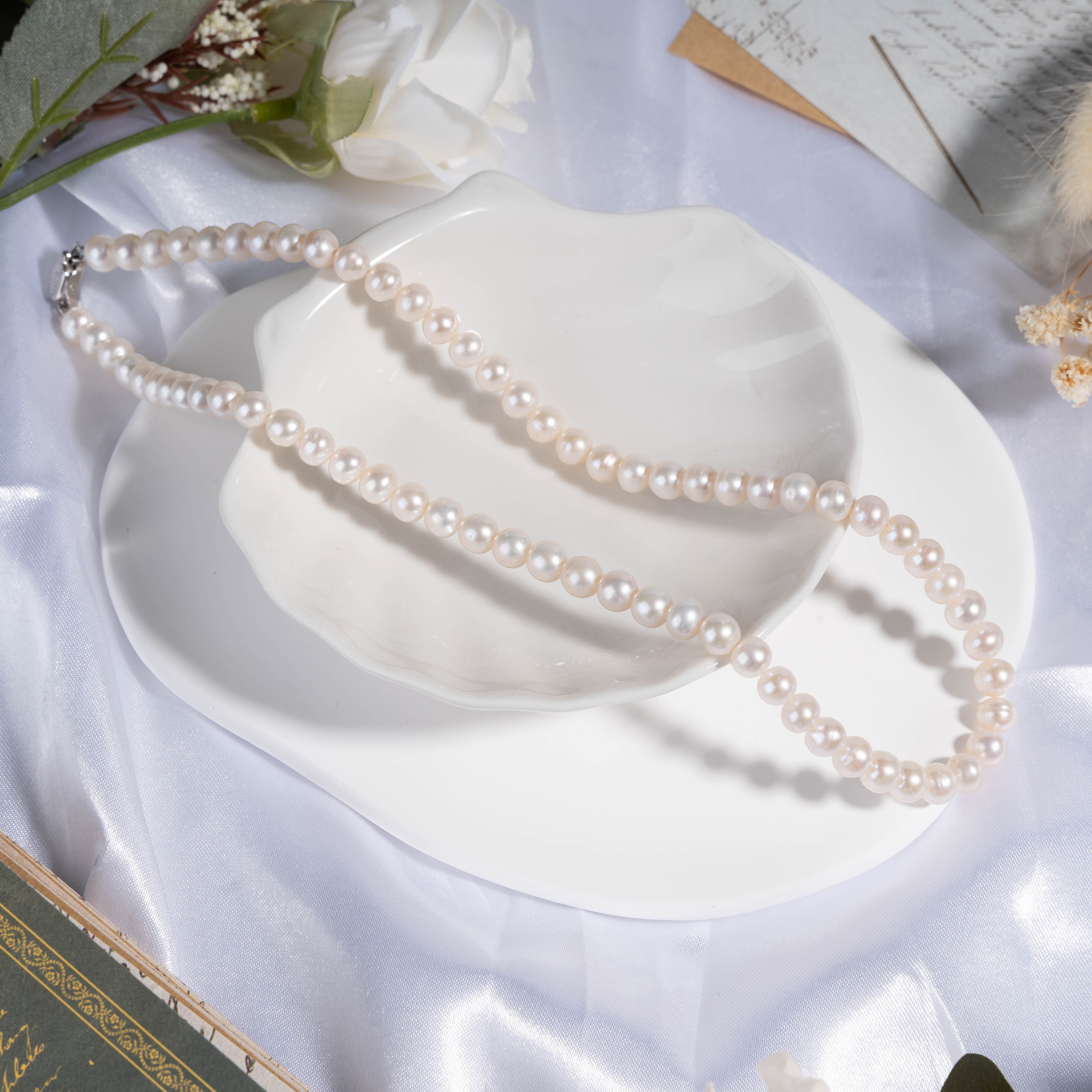 PN007 淡水パール 真珠ネックレス ホワイト系 6mm シルバー925 金属アレルギー対応 金アレ luxedolce