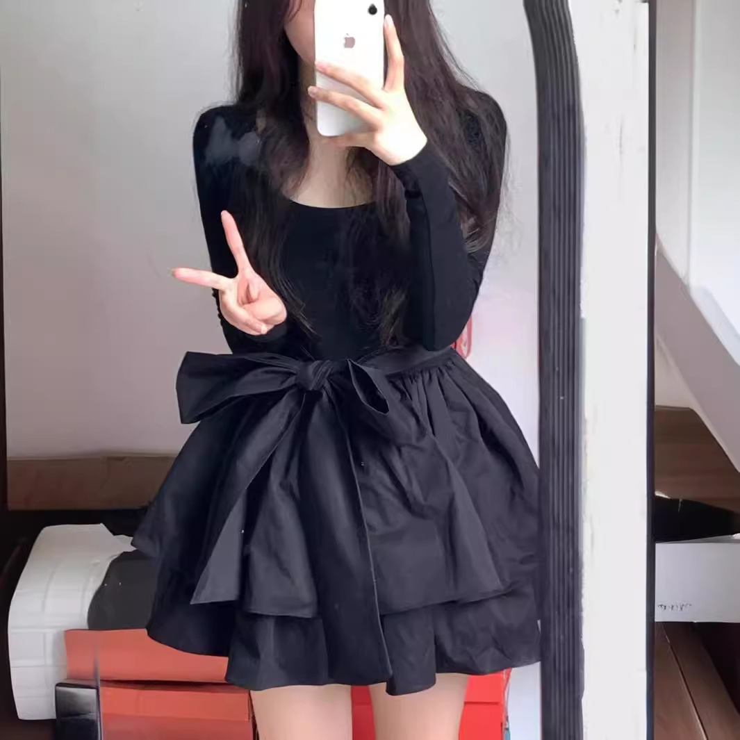 【1つ買うと10つ無料】春と秋のドレスの気質高レベルのウエストレボトミースカート小さな黒いスカートプリンセススカートの女性