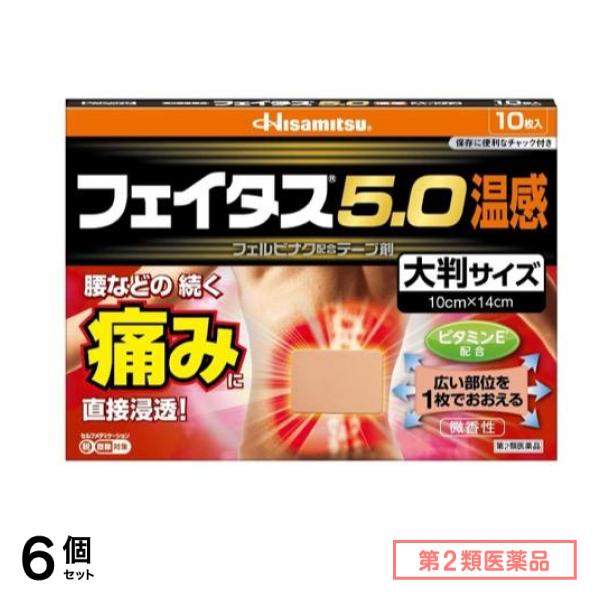 第２類医薬品 フェイタス5.0温感大判サイズ 10枚 6個セット
