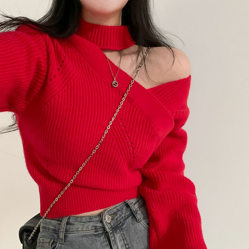 韓国の女性ファッション / チョーカー ショルダー オフ ニット nt1118