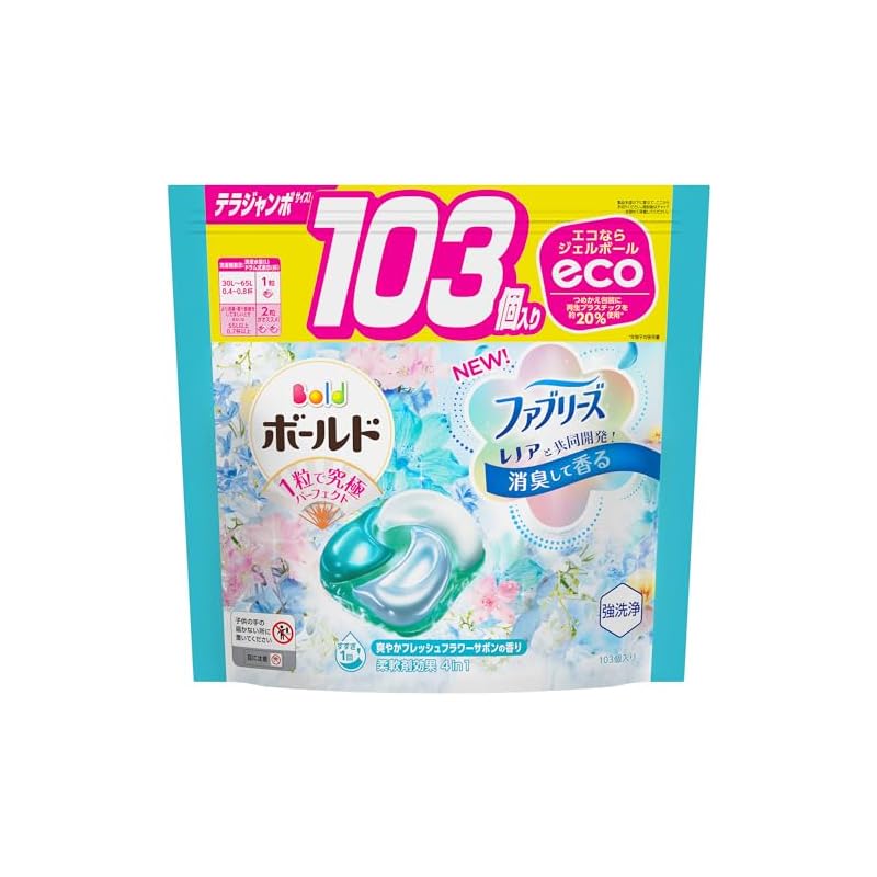即納ボールド 洗濯洗剤 ジェルボール4D フレッシュフラワーサボン 詰め替え 103個大容量]