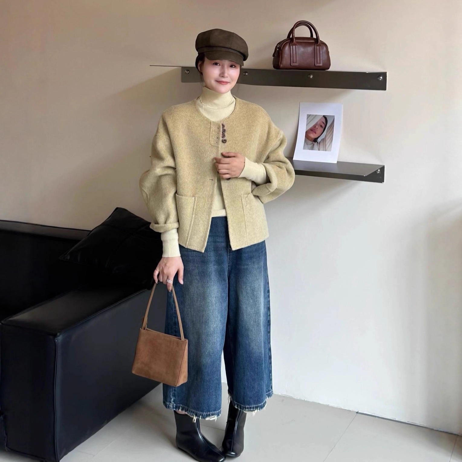 2025両面ウールコート日本製スリムスモールトップ暖かい厚手カシミヤウールコート女性用