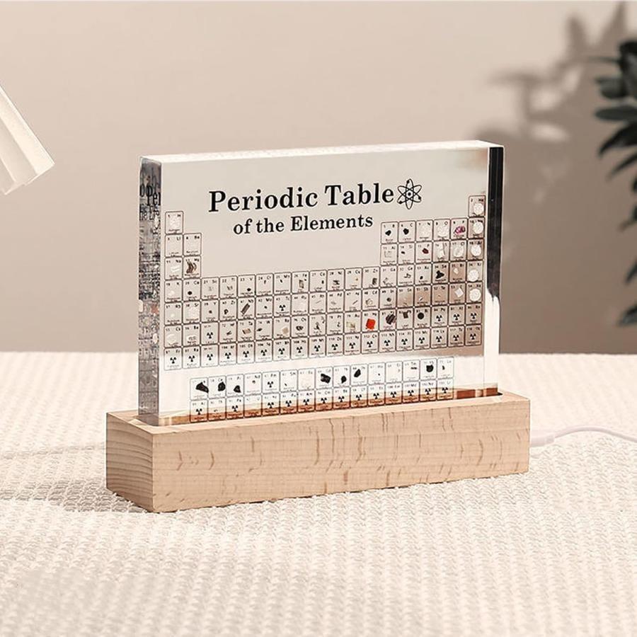 キャンペーン価格 元素周期表 実物実際の元素の周期表 83種実物 元素入り アクリル 周期表 ディスプレイ 化学 元素記号 元素表 一覧 木製LEDベース付き15*11.4*2 cm 学習ツール 学