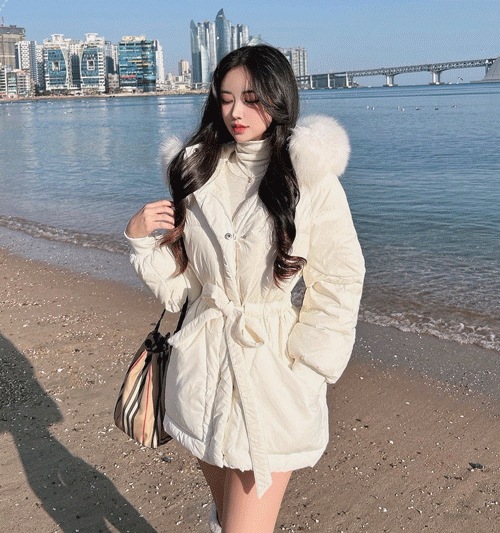 [リアルフォックスファー/ダックダウン] ファー パーカー 夢 リボン ベルト ダウン ショートダウン 年末ダウン 年末ルック