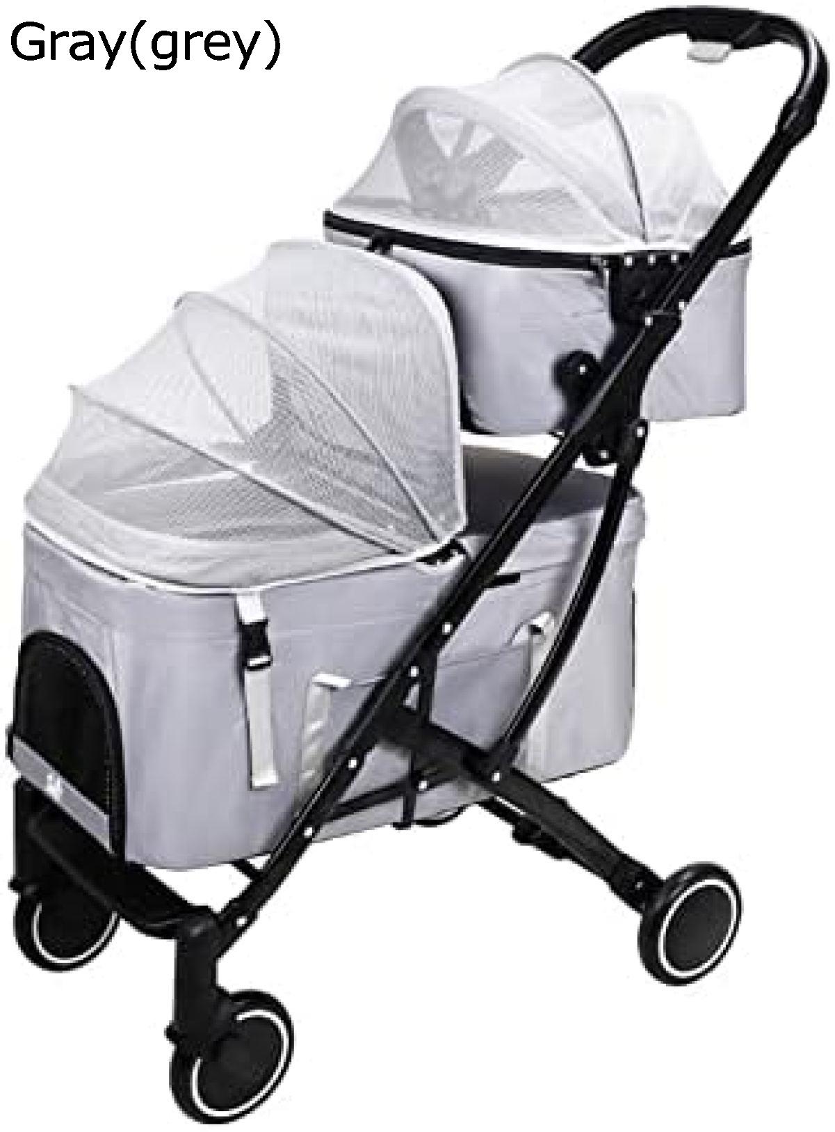 ペットカート ベビーカー バギー 犬 猫 多頭 2層犬用ストローラー ダブルキャット犬用ストローラー 2匹の犬猫のペット用ベビーカー折りたたみ式ペットトロリーベビーカーツインまたはマルチプルに