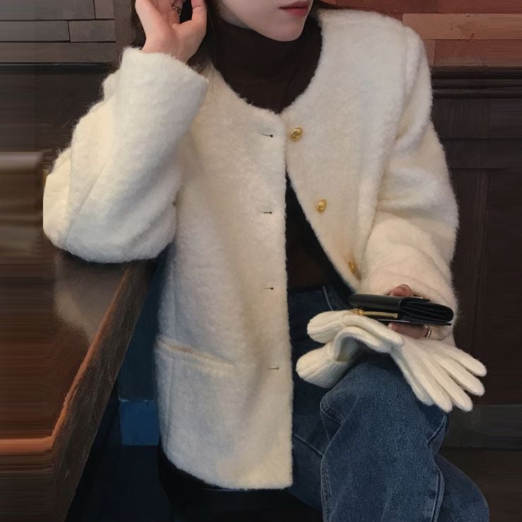 【9月15日20時 新作　ノーカラーショート丈ウールジャケット ノーカラーショート丈ウールジャケット ジャケット レディース