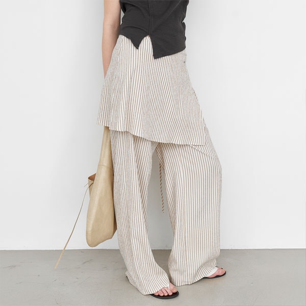 STRIPE WRAP SKIRT LAYERED PANTS (PT-5778)