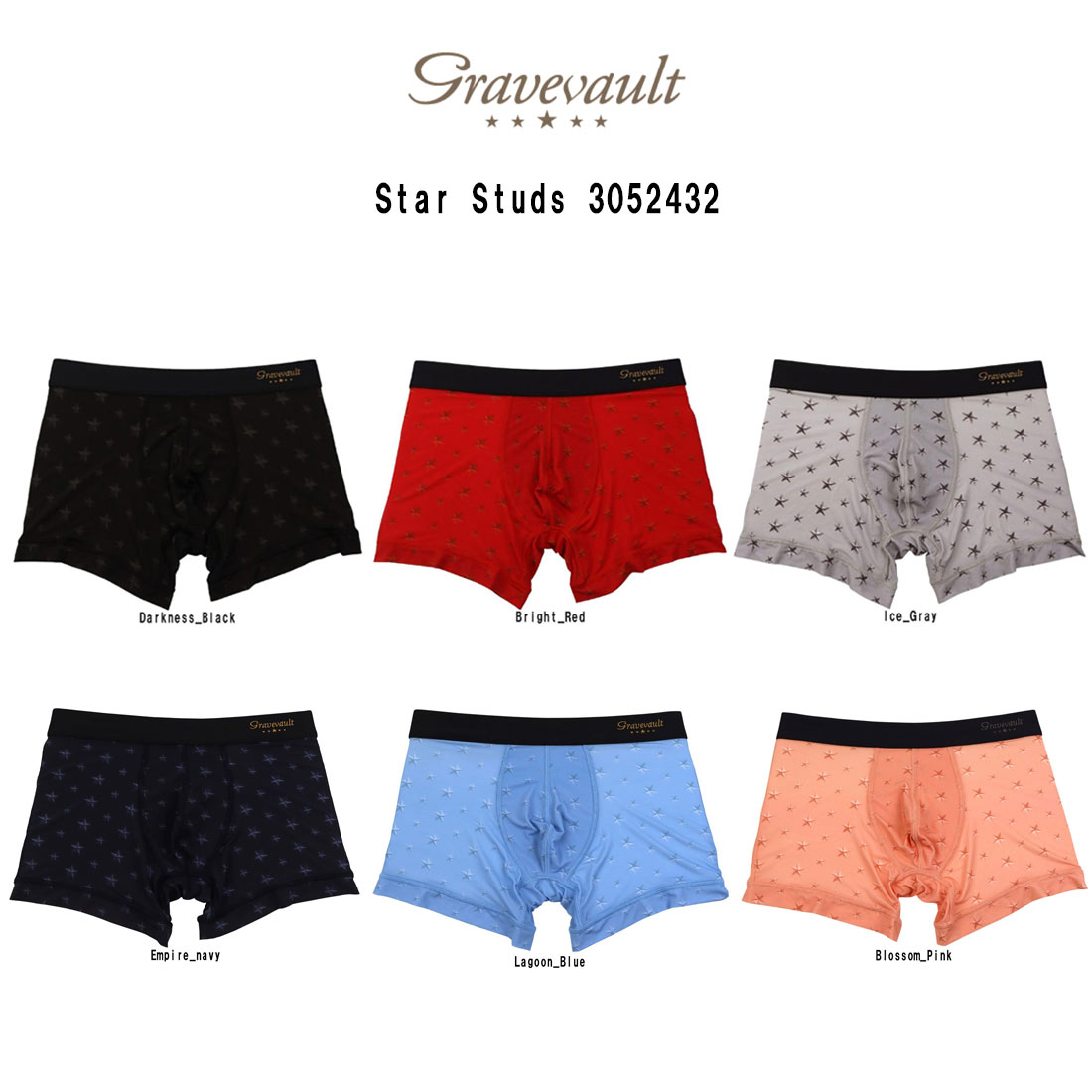 gravevault(グレイブボールト)ボクサーパンツ ショート 前閉じ ナイロン スター スタッズ 日本製 ラグジュアリー ギフト メンズ 男性用 下着 Star Studs 3052432