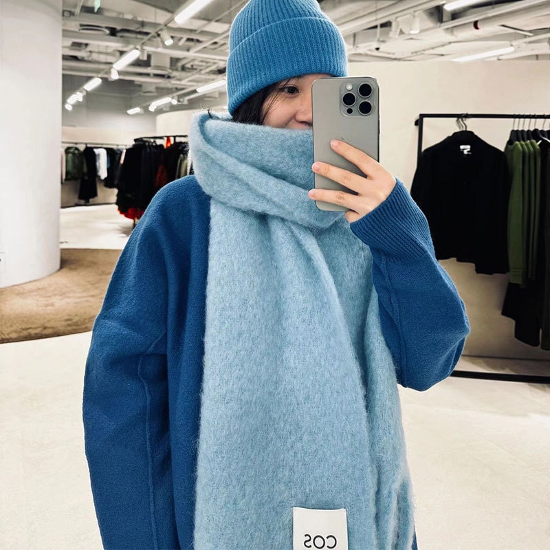 cos 無地 モヘア ブルー ウール スカーフ アイスブルー タロ パープル 秋冬万能 無地 モヘア ショール