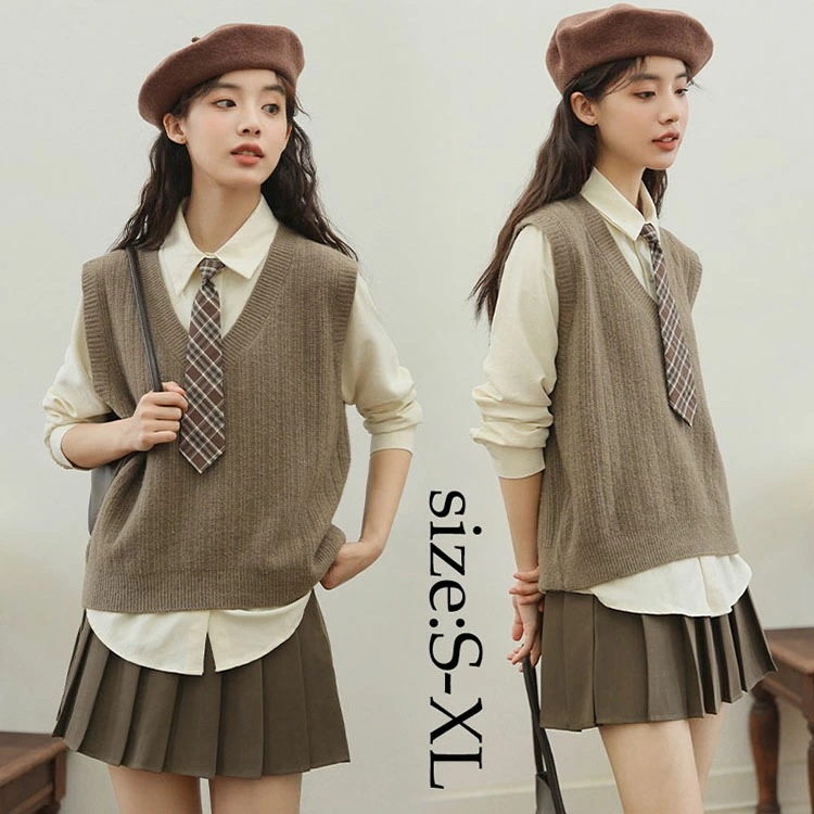 レディース セットアップ ブラウス+ベスト+スカート 学院風 ファッション スカートセット オシャレ 長袖ブラウス ニットベスト プリーツスカート 着痩せ 春秋 20代 30代 40代 上下セット き