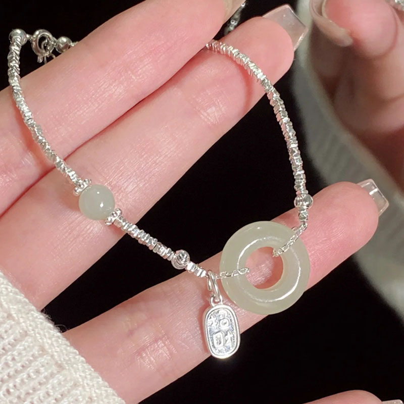 Hetian Jade Broken Silver ブレスレット ガールズ 999 絶妙なピース バックル ブレスレット バレンタインデー ギフト