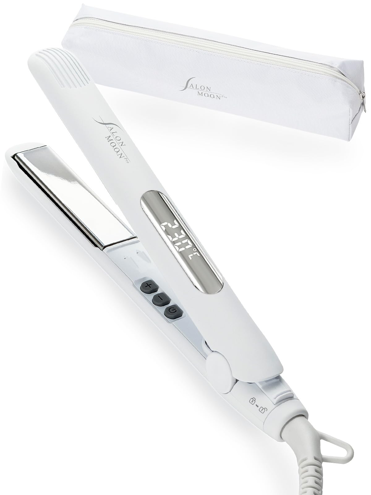 【 コンパクト 軽量 】 SALONMOON (サロンムーン) ミニ ストレート ヘアアイロン ミラーダブルイオン 20mm 持ち運び 旅行用 2way ホワイト ポーチ付き 海外対応 高濃度マイナス