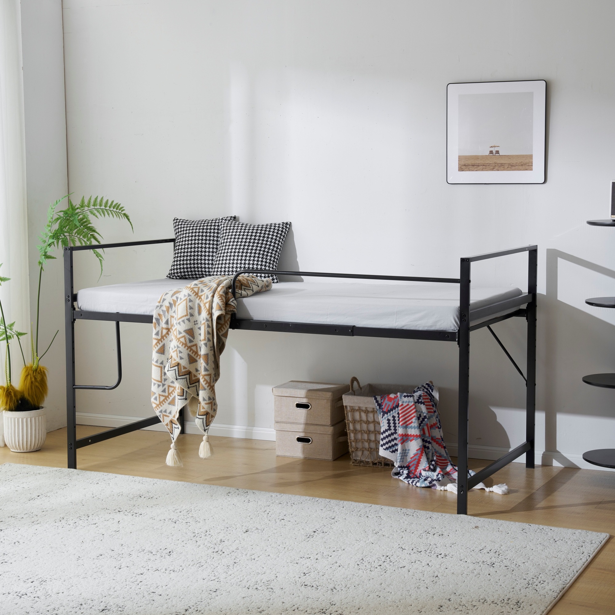 【高さ110cm】ロフトベッド パイプベッド シングル システムベッド ロータイプ 収納 北欧風 大人 一人暮らし スチール 耐震 ベッド