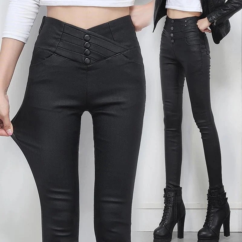 レザーパンツ レディース ロングパンツ PU革パンツ フェイクレザー ストレッチ 防寒 防風 合皮 レギンス ファション 着痩せ 防水