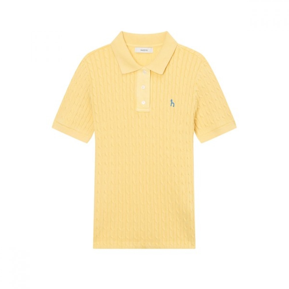 [ヘッジズレディース] 25SS ガーメントダイイングコットンケーブルショートスリーブカラープルオーバーイエロー HSSW5B401Y1