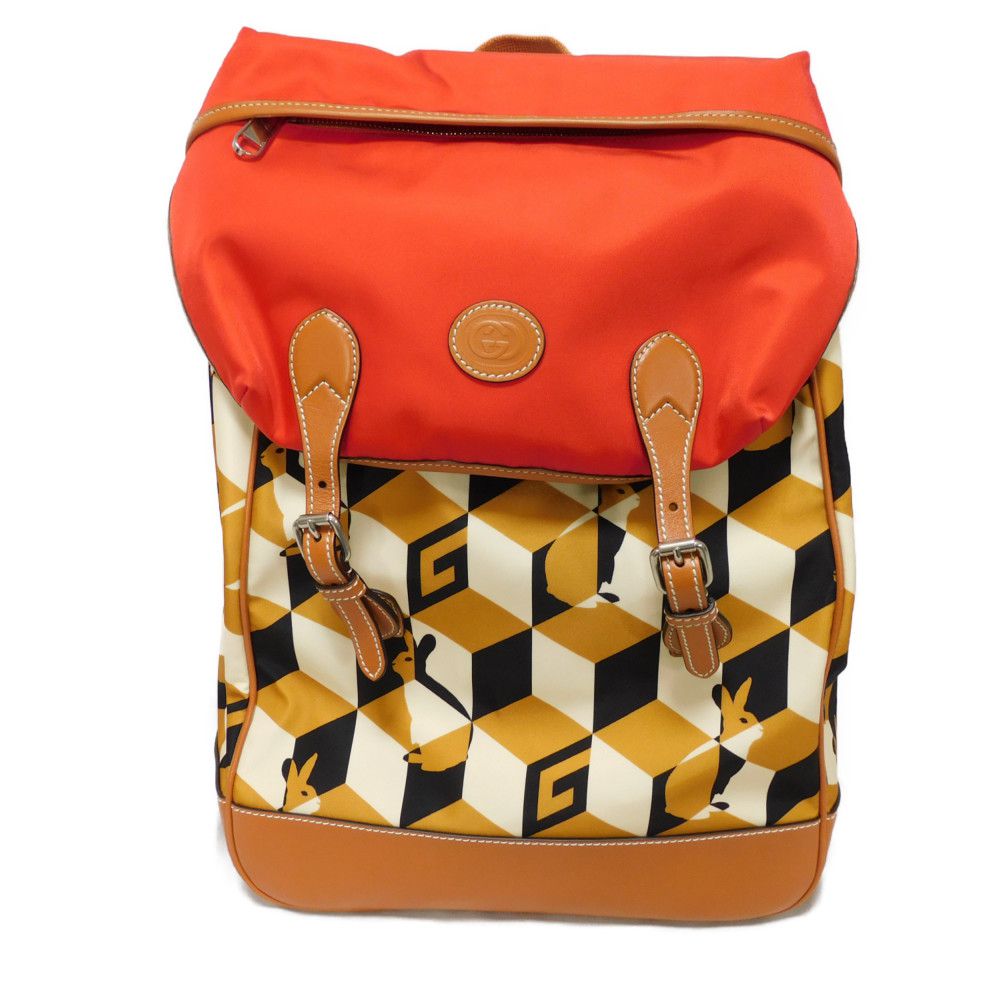 【中古】 リュックサック バックパック Gロゴ ウサギ レッド ライビット ナイロン デイパック インターロッキングG 696013