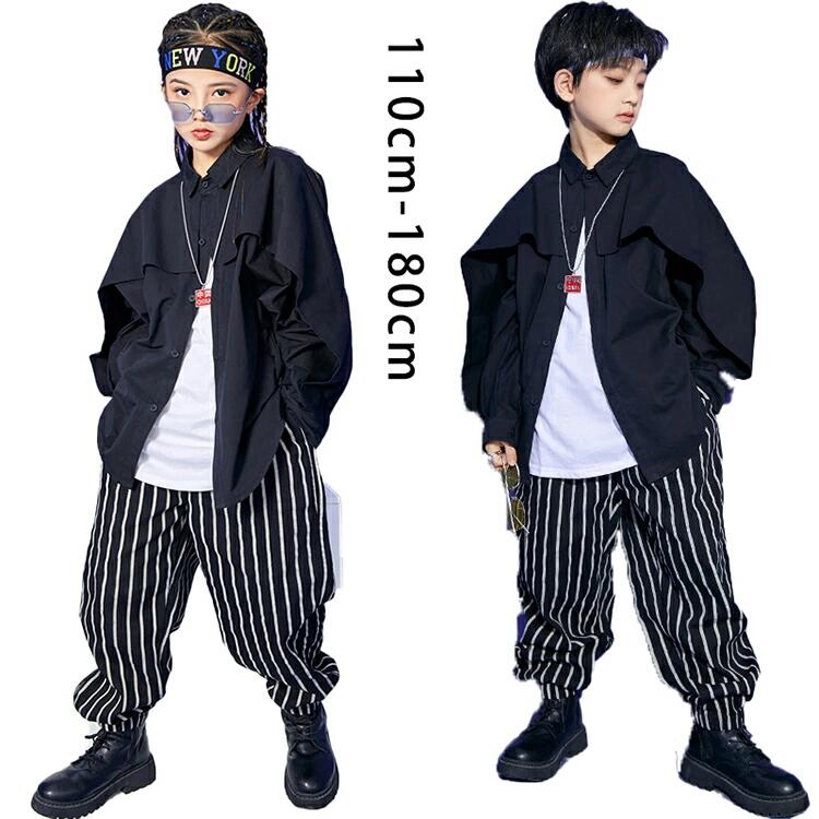 高品質新入 2点セット/3点セット シャツ 男の子 女の子 ファッション 衣装 ダンスパンツ 衣装 子ども服 黒 キッズ ダンス衣装 セットアップ ロングtシャツ ジャケット スーツ 長袖 かっこい