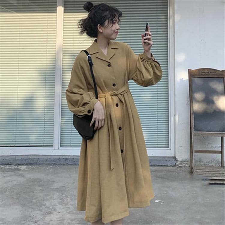 人気商品超目玉 トレンチコート レディース 秋 ロングコート ロングワンピ 長袖 パフスリーブ コート 春 ワンピース マキシ丈 レトロ アウター ロング 秋コート 通勤