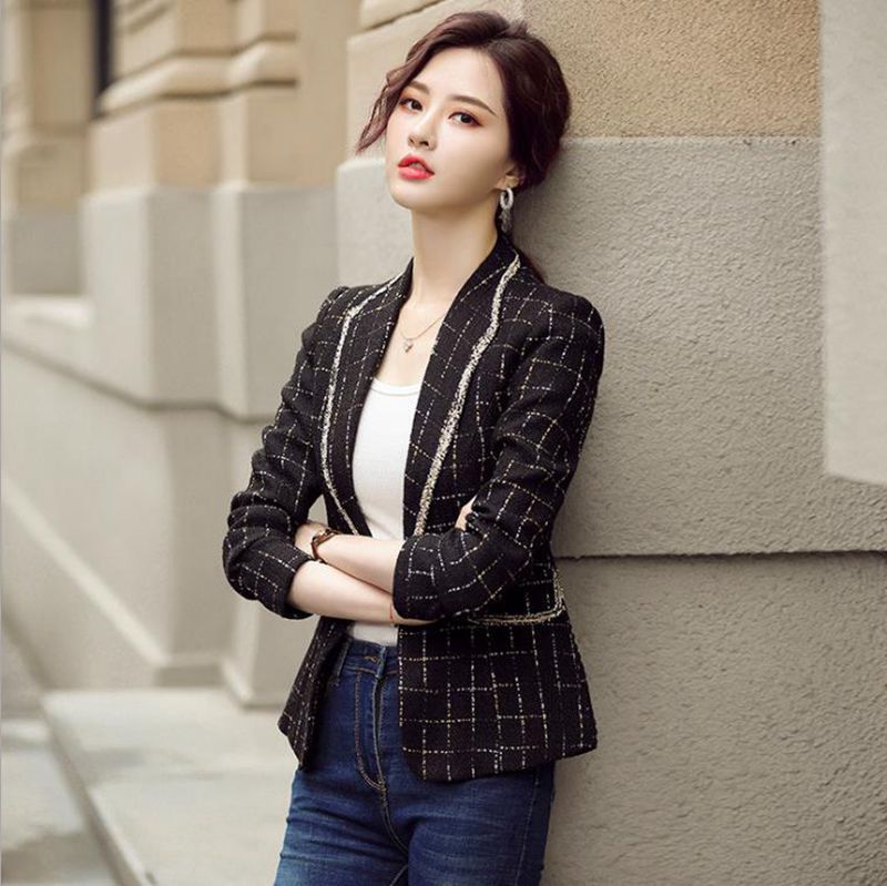 人気沸騰柄追加テーラードジャケット春秋レディースチェック柄テーラードジャケットアウター成人式ジャケット着痩せオフィス入学式卒業式韓国風通勤作