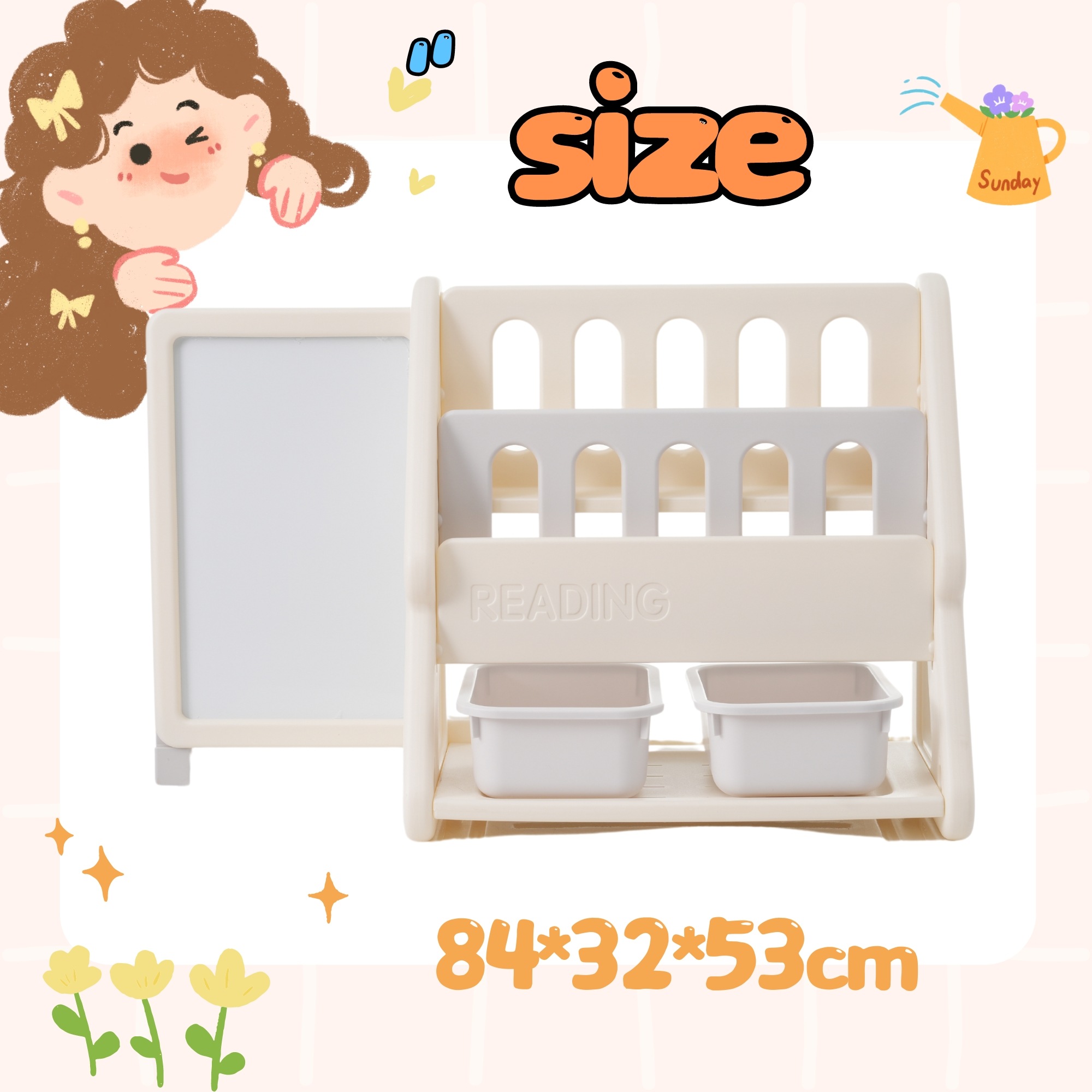 【大好評！最安値挑戦!】絵本ラック 絵本棚 大容量 可動式ホワイトボード 本棚 収納ラック 多機能 おもちゃ収納 収納ボックス 子供部屋 収納ケース 子ども用 家具 キッズGG9850 White P