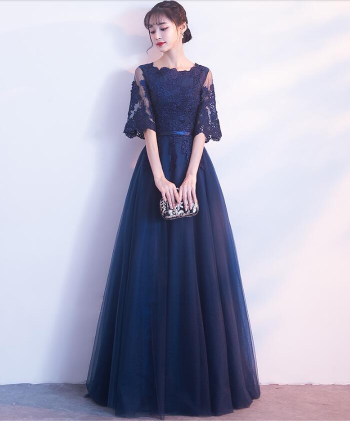 パーティードレス ロングドレス 演奏会 結婚式 ワンピース ウェディングドレス イブニング エレガント 花嫁 ロング丈 二次会ドレス 発表会 お呼ばれ 披露宴 マキシ丈 ネイビー 紺色 S/M/L/X 6,795円