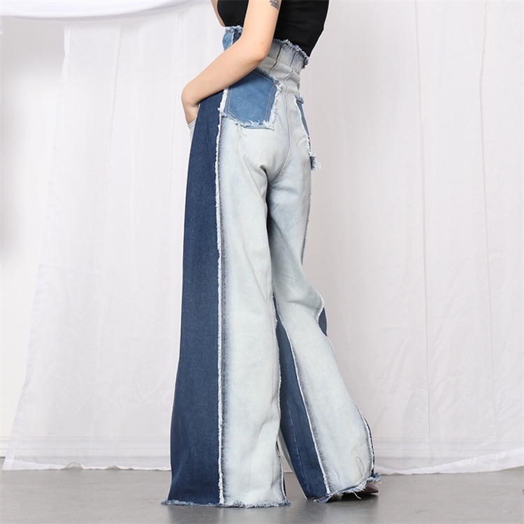 INSスタイル ハイウエスト 縫付 ゆったりする ジーンズ ワイドパンツ ロングパンツ 快適である スリム