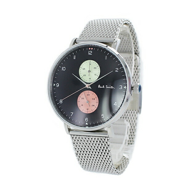 箱なし・腕時計のみお届け【アウトレット品の為お値引き 値下げ】ポールスミス 時計 メンズ 腕時計 手表 トラック 42mm ブラック文字盤 シルバー メッシュ ステンレス PS0070006 誕生日