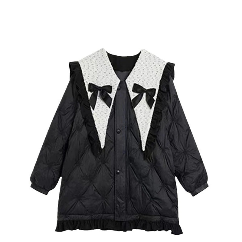 木耳元のドールネックの蝶の結び目のダウンジャケット 冬の甘くてかわいいダウンジャケット